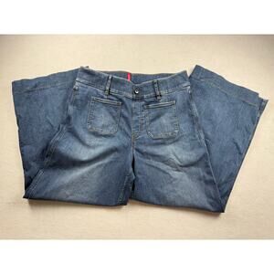 Spanx Women Jeans 1X Blue EUC Wide Leg Patch Pockets